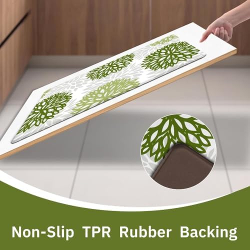 Kitchen Mats Set of 2 Cushioned Anti Fatigue Kitchen Rugs Non Slip Waterproof Runner Memory Foam Kitchen Floor Mat Comfort Standing Mat for Sink, Office, Laundry, Green