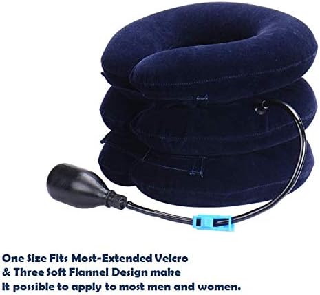 Upgraded Version Premium Flannel Inflatable Cervical Neck Traction Air Inflatable Pillow Neck Head Stretcher Pain Relief Collar (for Adults, Dark Blue) (Pack of 2)