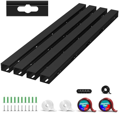 Cable Hider Raceway Kit, Magnetic Cable Management Under Desk with Upgraded Aesthetic Large Hole, Cord Organizer Kit for Hiding Computer, Gaming Desk, Network, Power Cord, TV - 4PCS 4x15.7in Black