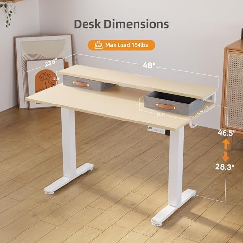 Claiks 48''*24'' Electric Standing Desk with Drawers, Natural