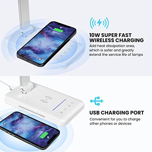 LED Desk Lamp with Wireless Charger, USB Charging Port, Night Light