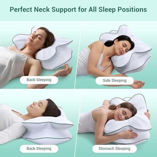 AZBESTPRO Memory Foam Cervical Pillow for Neck Support & Pain Relief, Butterfly Ergonomic Design – 24×15.75×5.7 Inches, Removable 100% Polyester Pillowcase, Suitable for Side & Back Sleepers (Green)