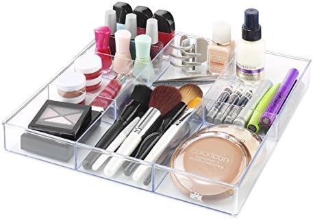 Whitmor Clear 6-Section Drawer Organizer | For Makeup & Accessories | Sturdy Resin | 11.9 x 11.9 x 1.7 Inches | Pack of 6