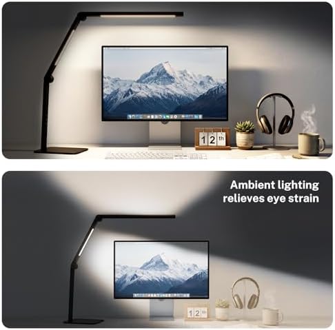 LED Desk Lamp for Home Office with Base, Dimmable Eye Care Architect Desk Light, Adjustable Swing Arm Dual-Light Lighting for Computer Monitor Work Desk Light, Reading, Study & Workbench