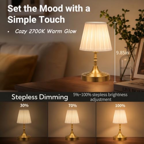 Gold Small Cordless Table Lamp Rechargeable,Mini Lamp - Kitchen Countertop