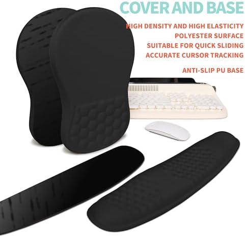 2-in-1 Ergonomic Set, Wave Rise Keyboard Wrist Rest and Massage Bulge Slope Mouse Pad Wrist Support, Cushion Memory Foam Integrated to Relieve Wrist Pain, Black