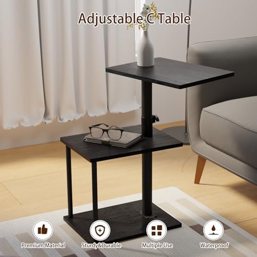 Faesun Swivel Side Table for Couch Arm, Adjustable C End Table for Recliner or Bed, Tv Trays with Storage Shelf for Small Spaces Small Nightstand Table for Living Room, Bedroom，2pc
