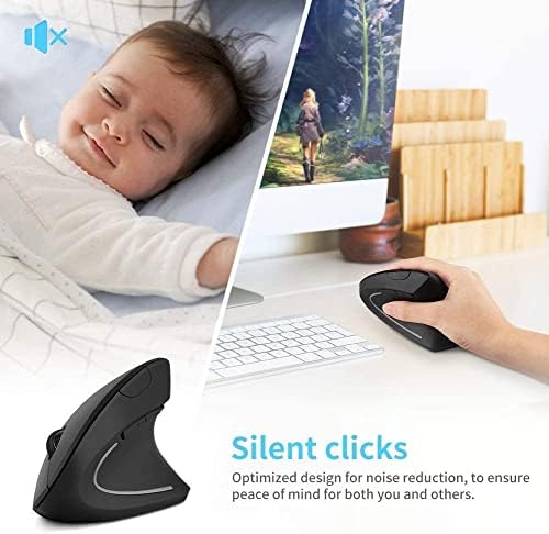 Ergonomic Mouse, 2.4G Optical Wireless Vertical Mouse with 6 Buttons - 3 Adjustable DPI 800/1200/1600 for Laptop, PC, Computer, Desktop, Notebook etc, Specially for Right-handers