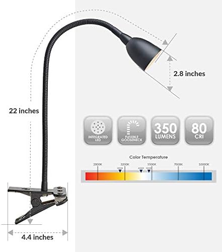 Newhouse Lighting NHCLP-OL-BK Olivia Dimmable and Color Temperature Changing Clamp Light Desk Lamp Black
