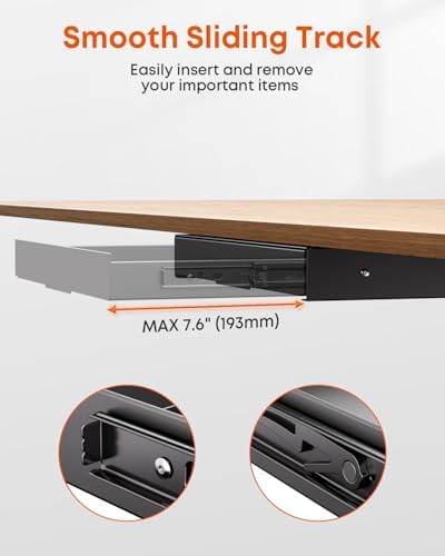 PUTORSEN Under Desk Storage Drawer 14.8" Wide - Smooth Slide Out Organizer for Standing Desk & Home Office, Max Load 17.6 lbs, Quiet Glide, Black