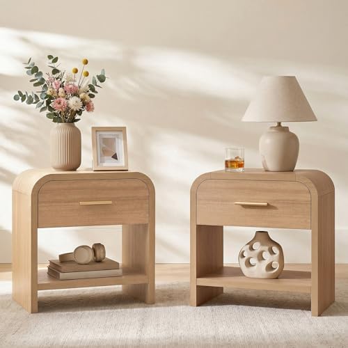 Night Stand Set of 2, 1-Drawer and 1 Storage Shelf