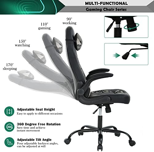 Massage Gaming Chair, PU Leather Gaming Chairs for Adults, Comfy Office Chair Ergonomic Desk Chair Computer Chair with Flip Up Arms, Swivel Reclining Gamer Chair, Height & Backrest Adjustable, Camo