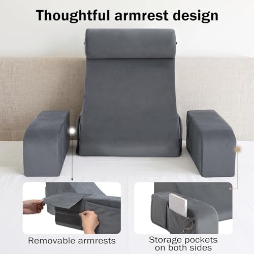 ENITYA 19" Reading Pillow for Bed with Firm Back Support & Big Pockets