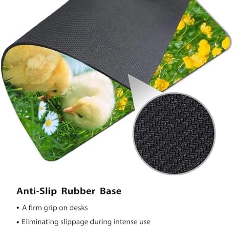 9.5x7.9 Inch Office/Gaming Mouse Pad, Lovely White Kitten and Chicks in a Blooming Meadow Adorable Pets Funny Scene Cute Anti-Slip Mat for Desk