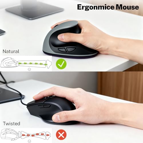 Ergonomic Mouse,Rechargeable Small Vertical Mouse with 6 Buttons Adjustable 800/1200/1600 DPI Purple Wireless Mouse for Laptop, Desktop, PC, MacBook (Gray)
