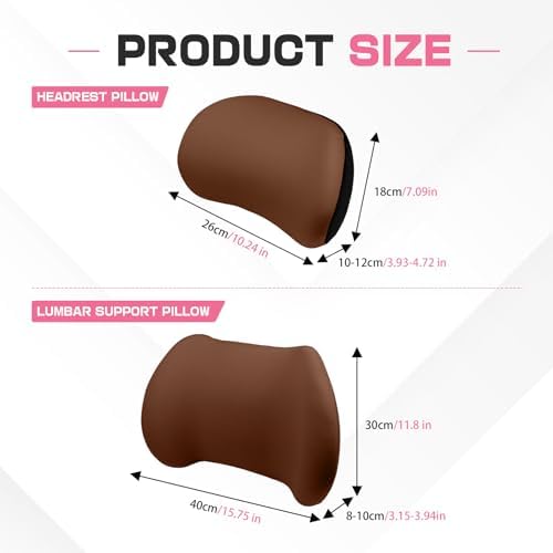 2PCS Car Neck Pillow and Lumbar Support Pillow Set, Ergonomic Memory Foam Back & Neck Support Pillows for Car Seat, Office Chair, Driver Head & Back Cushion and Pain Relief (Coffee)