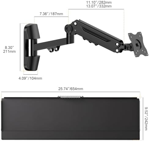 Wall Mount Keyboard Tray- Keyboard and Mouse Stand, 25.7" x 7.5" Platform