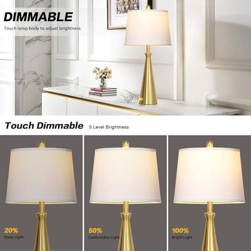 Rinweey 28" Modern Gold Touch Table Lamp for Living Room,Gold Bedside Lamps with USB A+C Ports - Gold Metal Table Lamp Set for Nightstand, End Table - 1 LED Bulb Included