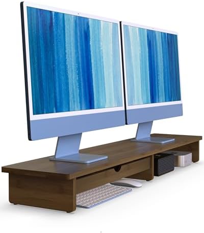 42” Monitor Stand with Large Drawer Keyboard Storage,Dark Bamboo