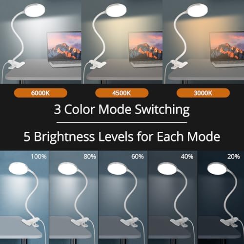 iFalarila Reading Light with Remote, LED Desk Lamp Clip on [1H Timer & Nightlight] RA>95 Dimmable Flexible Gooseneck, Reading Lamp with Clamp for Table - 4.7'' (Adapter Included)