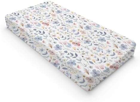 Spring Summer Pastel Flowers Leaves Baby Changing Pad Cover, Unisex Floral Nursery Diaper Changing Table Pad Mat Sheet for Boys Girls-16x32
