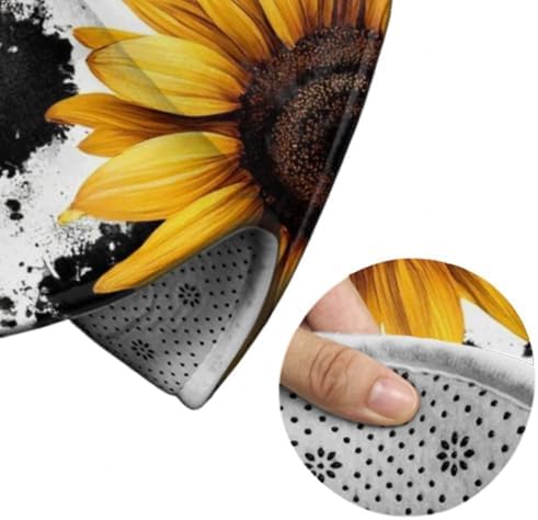 Large Round Area Rug Home Decor Modern Bathroom Rug Kitchen Office Circle Rug for Living Room Sofa Circle Cute Mat 80s Vintage Sunflower Cow Print, 60inch
