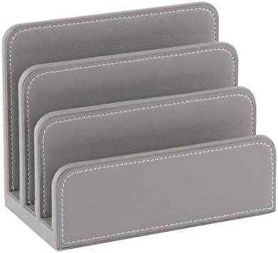 OSCO Faux Leather Mail Sorter & Envelope Organiser – Desk File Storage Stand with Display Slots – Modern Letter Holder Tray Minimalist Home & Office – Grey