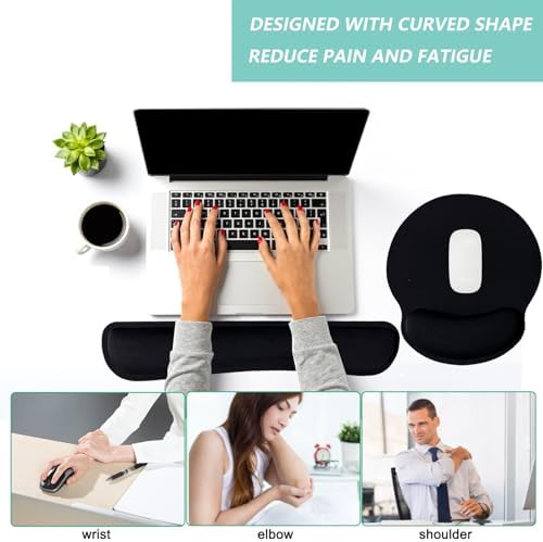 Keyboard Wrist Rest Pad Mouse Pad with Wrist Support Set of 3, Mousepad with Non-Slip Rubber Base, Ergonomic Memory Foam Mouse Wrist Cushion Support for Home Office Laptop Computer Gaming, Black