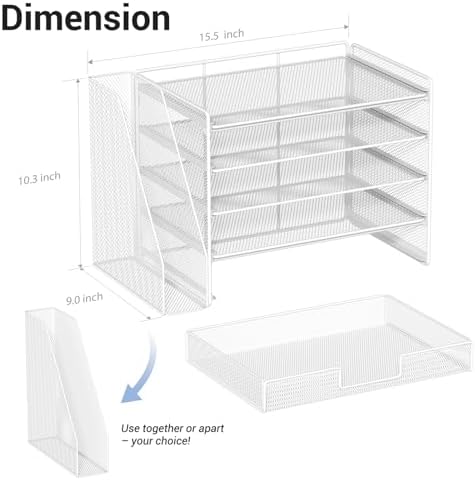 OPNICE Desk Organizer, 5-Tier Desktop File Organizer with Drawer and Pen Holders, Office Desk Accessories, File Sorters, Workspace Organizers for Office Supplies(White)