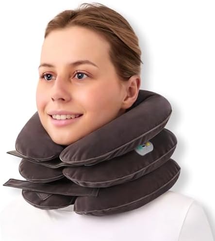 Electric Pump Cervical Neck Traction Device for Neck Pain Relief, One-Click-to-Inflate Neck Stretcher Support Brace for Home Use Neck Decompression (Built-in Battery & Motor Powered) Gray