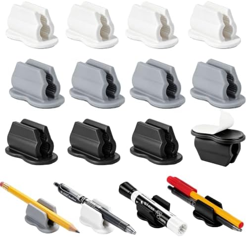 Biottro 12PCS Adhesive Pen Holder Pencil Holder for Desk Wall Clipboard Notebook Car Silicone Marker Holder for Whiteboard Desk Organizer Teacher Supplies Office Supplies (12PCS Multicolor)
