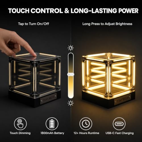 Infinity Tesseract Cube Light, USB-C Rechargeable Mood Lighting, Yellow