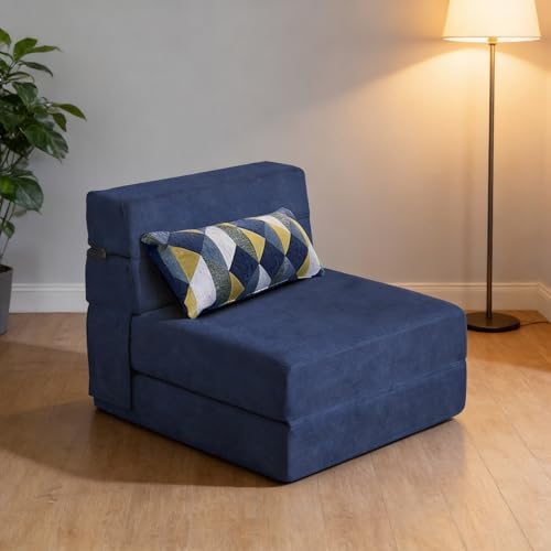 Nigoone Folding Sofa Bed with Pillow Memory Foam Convertible Sleeper Chair Bed Couch Futon Lazy for Living Room Home Office Guest Beds Apartment Upstairs Loft, Single Size, Dark Blue
