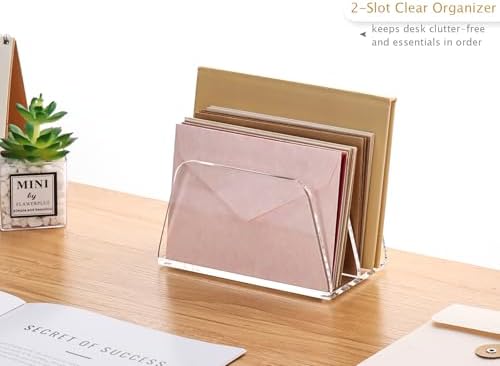 SANRUI Acrylic Mail Organizer for Desk, Mail Holder with 2-Slot, Clear