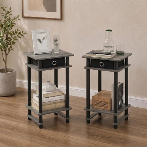 Furinno Turn-N-Tube Set of 2 Toolless 3-Tier Side Table, Grey Oak