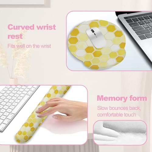 Honeycomb Bee Geometric Ergonomic Wrist Support Keyboard Mouse Wrist Rest Set, Computer Office Comfortable Wrist Rest for Mouse Easy Typing