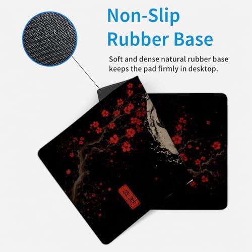 Koi Fish Gaming Mouse Pad,Japanese Large Desk Mat, 31.5x11.8x0.12in Extended Non-Slip Rubber Red Flower Art Mousepad, Computer Deskmat Gifts, Laptop Mice Pads Decor for Office Home