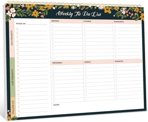 Taja Weekly To Do List Notepad, Undated Weekly Planner Pad, 8.5" x 11"