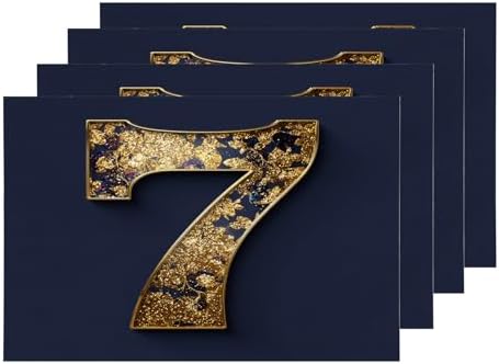 Shrahala Golden Number 7 Placemats, Glittery Golden 7 On Navy Table Mat Linen Burlap Washable Double-Deck Heat Insulation for Dining/Kitchen Table Set of 4 (12 x 18 inch)