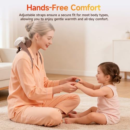 Neck and Shoulder Massager with Heat, Palm-Style Kneading, 3 Speeds, Ergonomic Hands-Free Design, Portable Massage Device for Home, Office, Travel