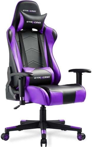 GTRACING Gaming Chair, Ergonomic Office Computer Chair with Lumbar & Headrest Support, Swivel Video Game Chair with Height & Armrest Adjustable for Adults, Purple
