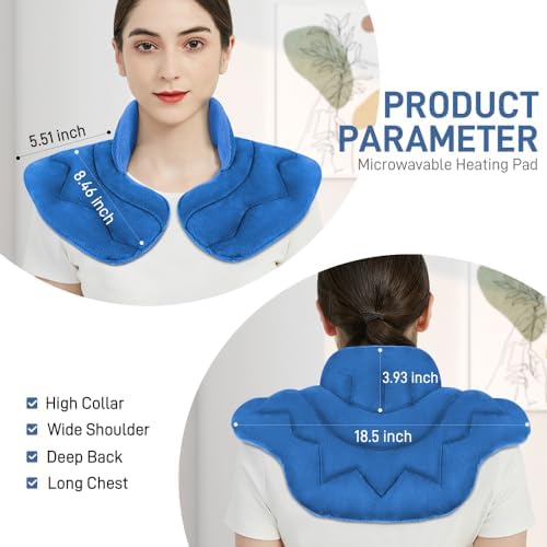 Microwavable Heat Pad for Neck and Shoulders, Warm Compress Wrap, Blue