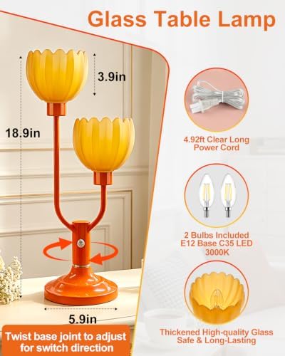 Lightdot Mid Century Modern Table Lamp Vintage Orange Lamp Gift Dimmable