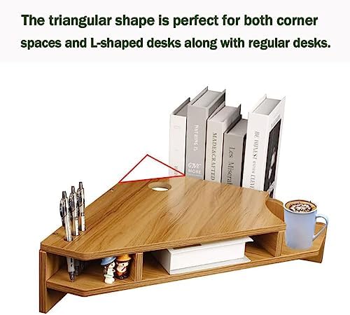 Triangle Monitor Stand Riser,Cut Triangle Save Space Desktop Corner,Desktop corner shelf with drawers wooden computer stand with storage laptop risers office organization. (No drawer)