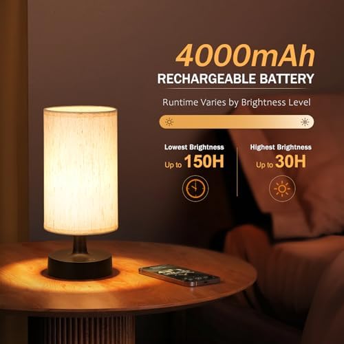 Kakanuo Cordless Table Lamp Rechargeable Small - 2 Pack Beige Black, 4000mAh Battery Operated Lamp with Touch Control Stepless Dimming, Wireless Lamp for Bedside, Nightstand, Bedroom, Living Room