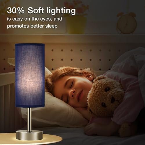 Blue Touch Table Lamp for Bedroom - Bedside Desk Lamp for College Dorm