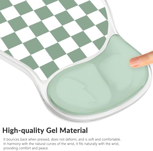 Gel Mouse Pad with Wrist Rest for Mouse Ergonomic Mouse Wrist Rest Non-Slip Silicone Checkered Mousepad with Wrist Support for Computer Desk Gaming Laptop Home Office Desk Accessories Green Plaid