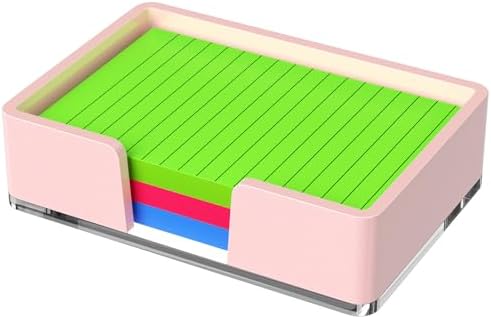 Sticky Note Holder, Pink Acrylic Notepad Holder 4x6 in Self-Stick Note Dispenser Office Desk Accessories, Memo Pad Holder Organizer for Classroom School Supplies