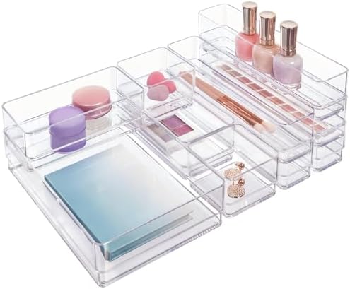 STORi SimpleSort 10-Piece Stackable Clear Drawer Organizer Set | Multi-size Trays | Makeup Vanity Storage Bins and Office Desk Drawer Dividers | Made in USA