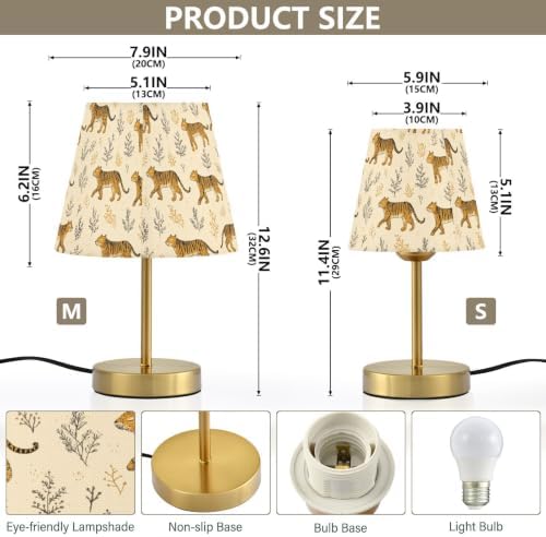 3-Way Dimmable Table Lamp Tigers Leaves Bedside Nightstand Lamp for Bedroom, Desk Lamp for Reading Study & Home Office, LED Bulb Included S